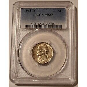 1943 D Jefferson Silver Nickel MS65 PCGS Toning